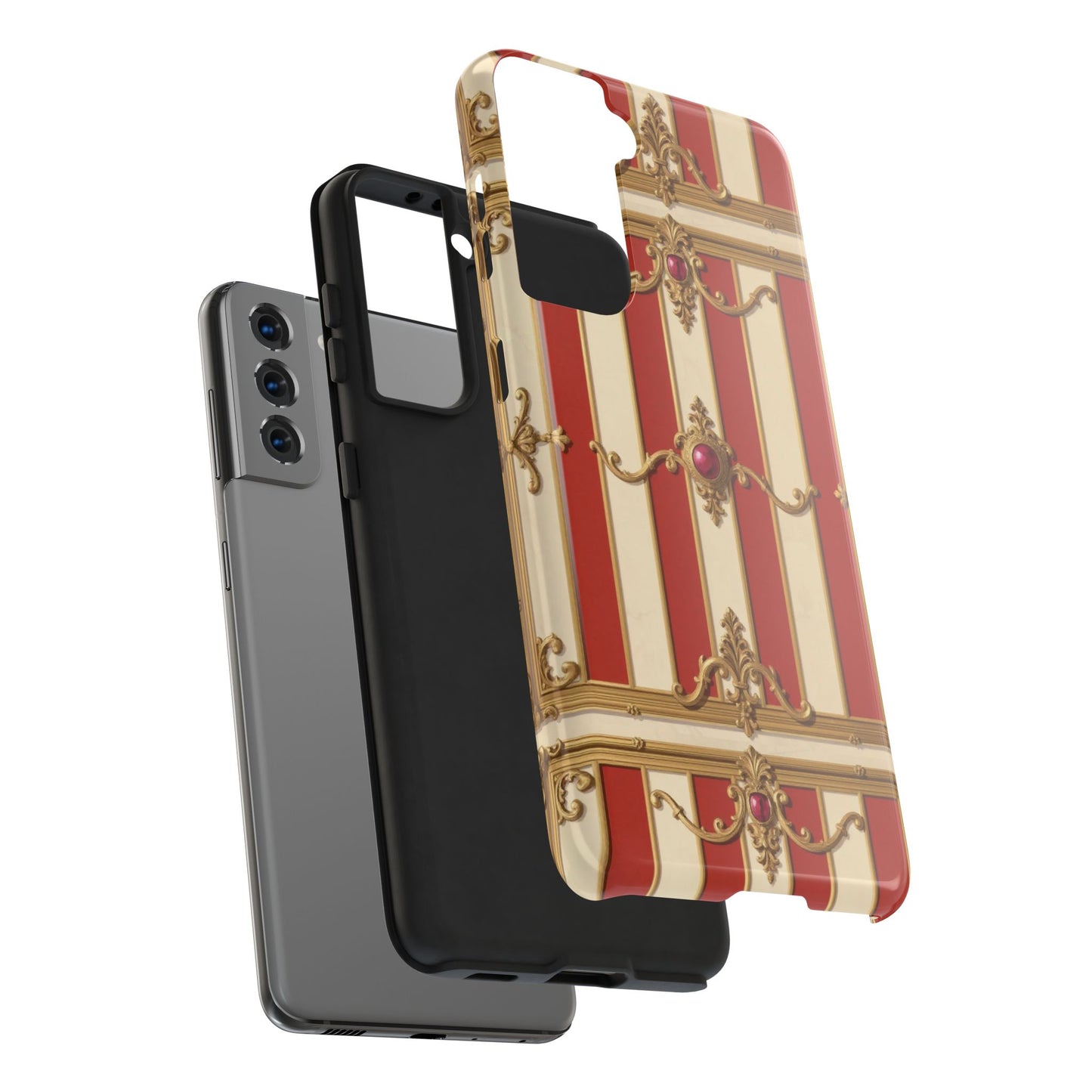 Elegant Alabaster & Dusk Orange Striped Baroque Tough Phone Case - Stylish Protection for Your Device