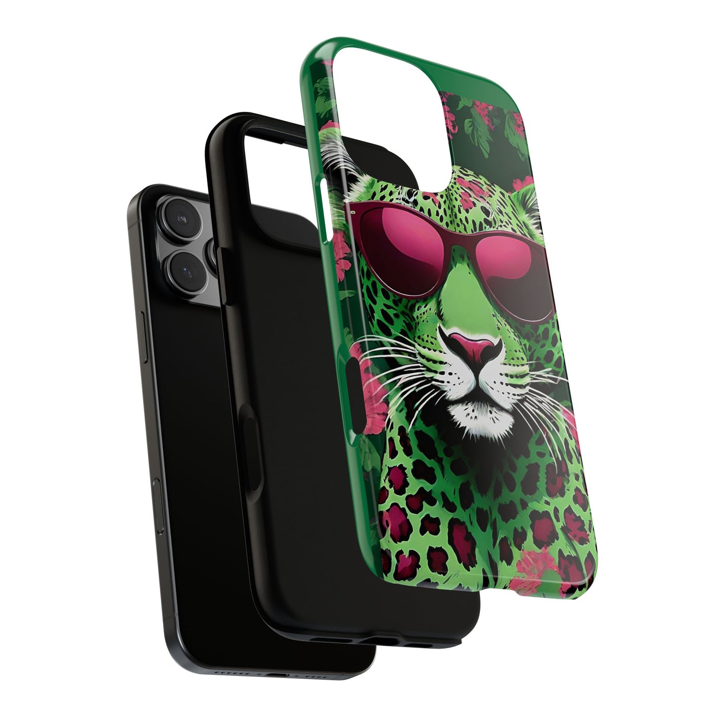 Phone Case - Lime Green & Burgundy Leopard In Sunglasses Design