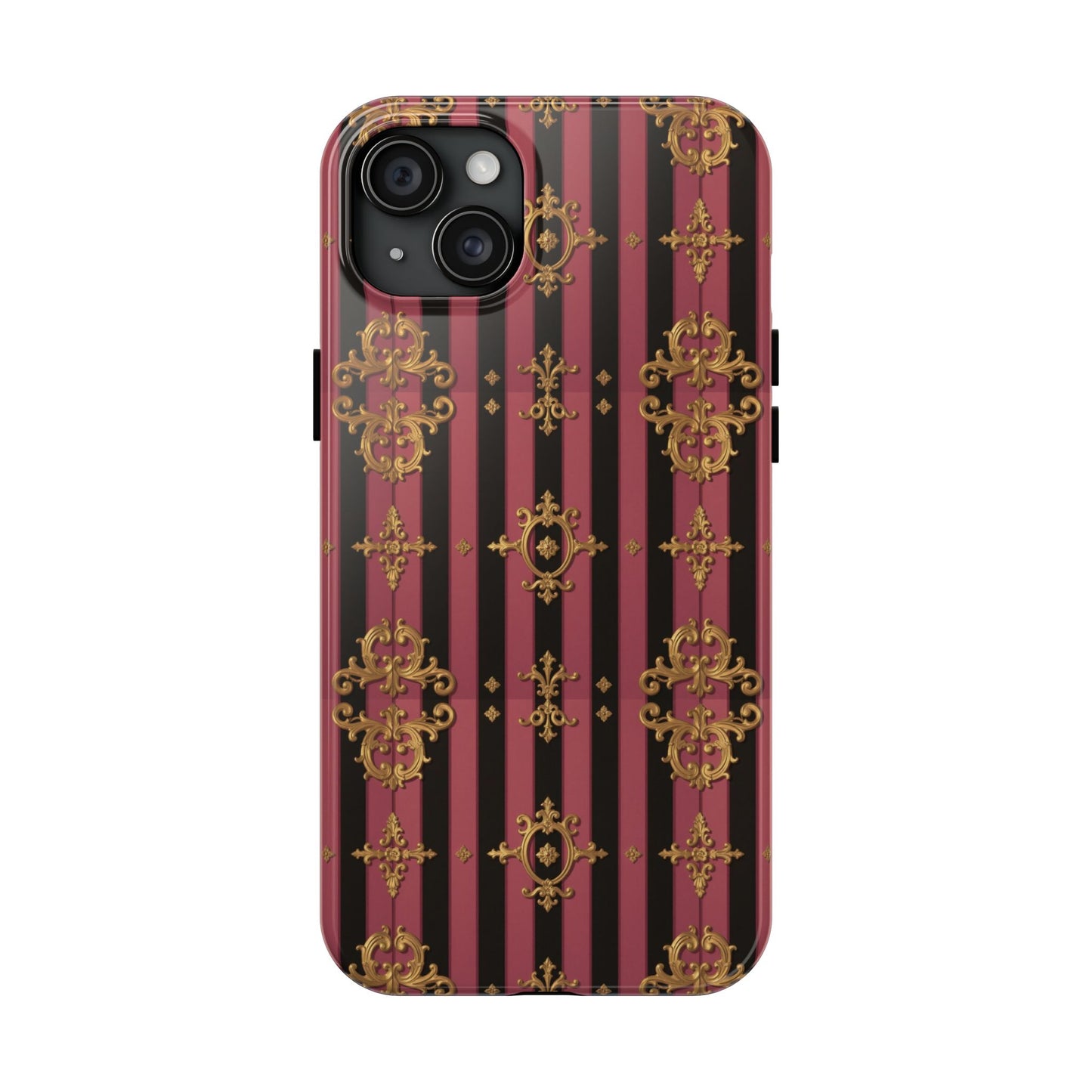 Elegant Black & Mauve Striped Gold Baroque Phone Case, Tough Phone Cases, Stylish Protective Cover, Unique Gift, Luxe Phone Accessories