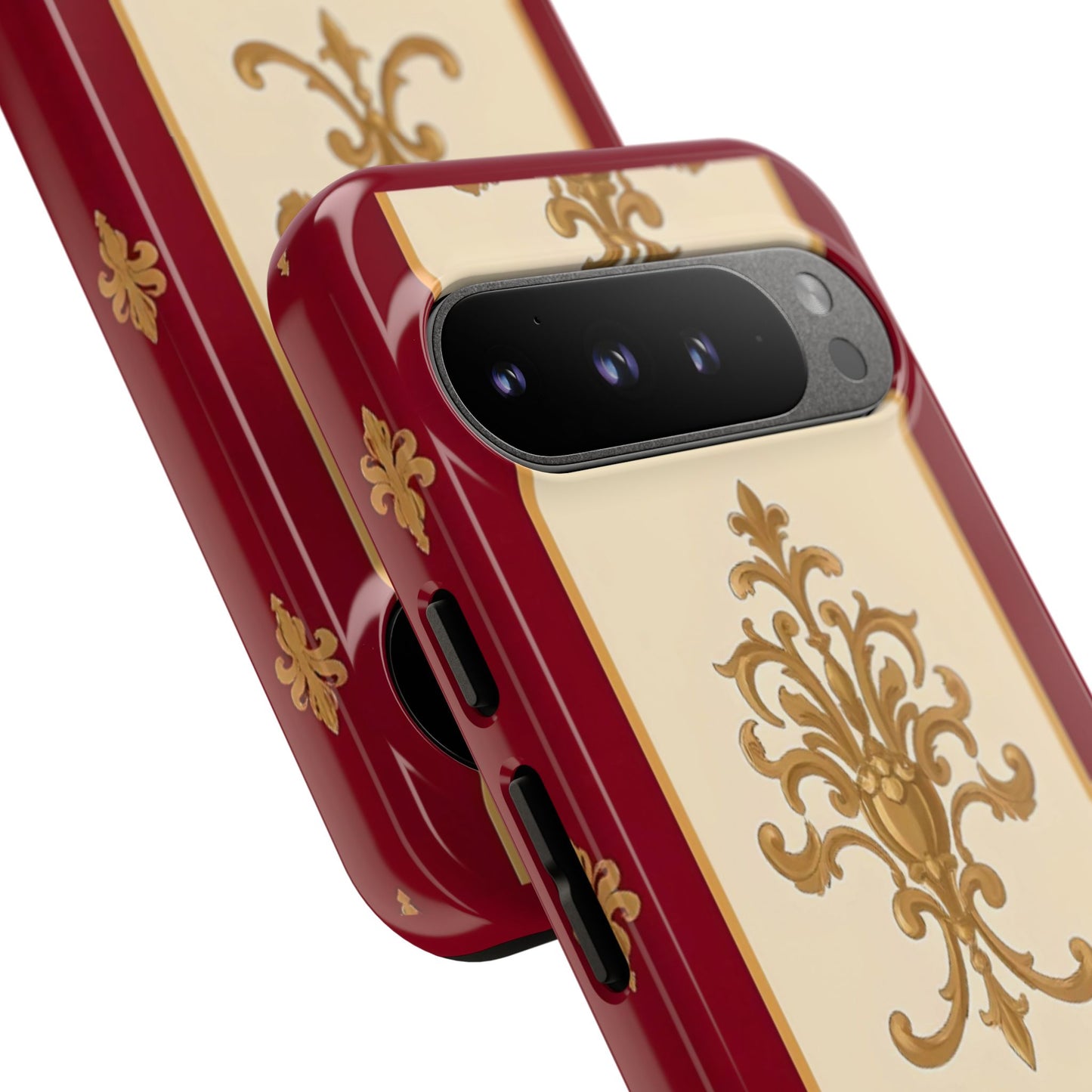Elegant Floral Motif Phone Case - Tough Cases with Vintage Design - Dusk Red Striped Gold Damask