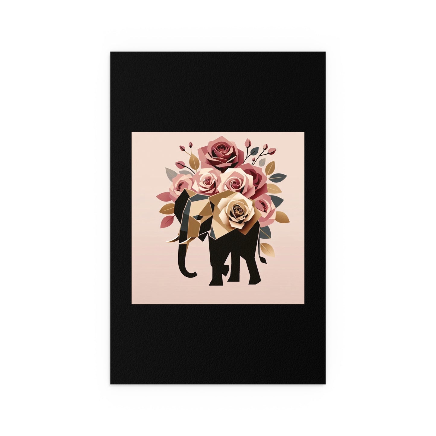 Elegant Floral Silk Poster - Indoor/Outdoor Wall Art for Home Decor - Black & Gold Elephant & Roses