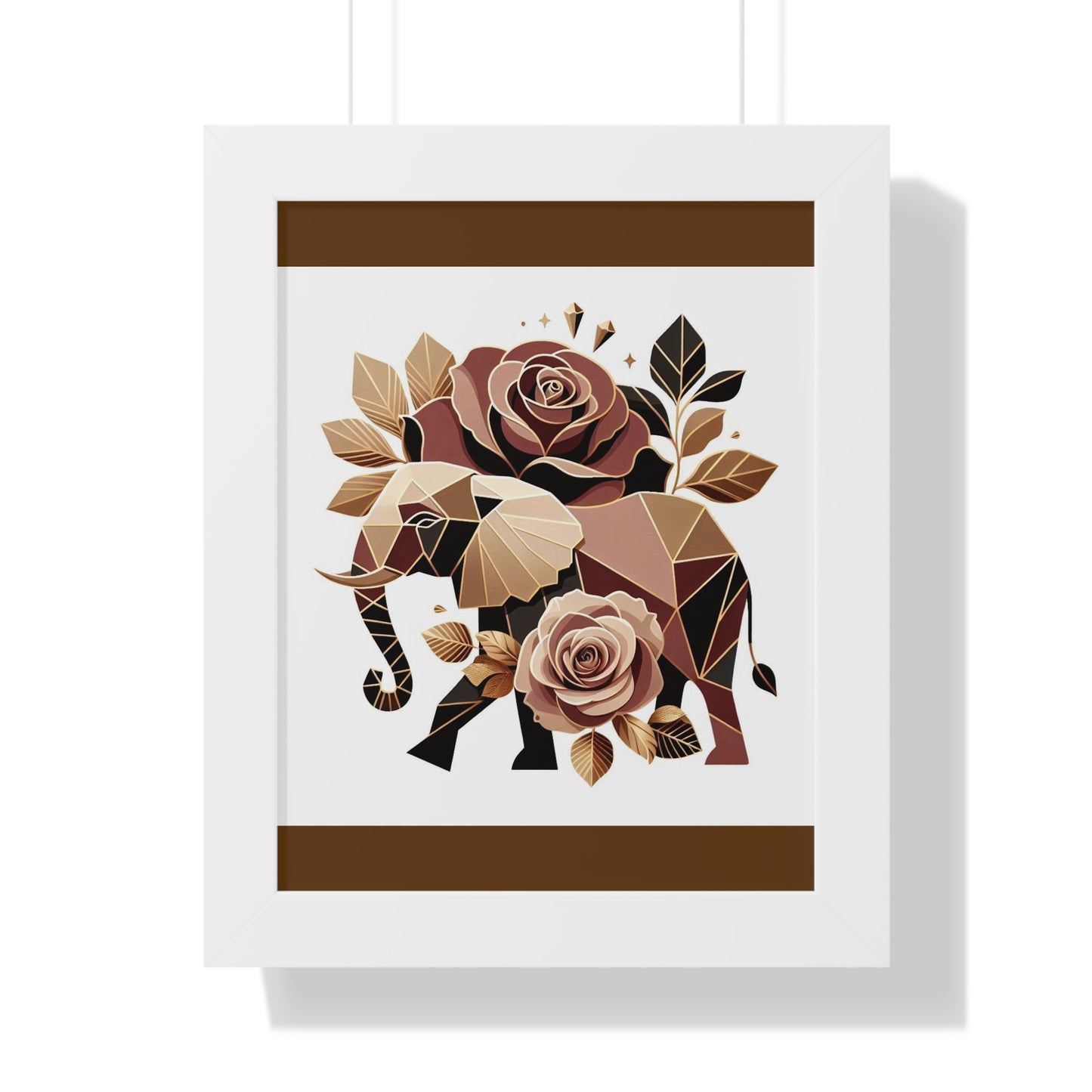 Vertical Poster - Brown & Gold Elephant & Roses Wall Art