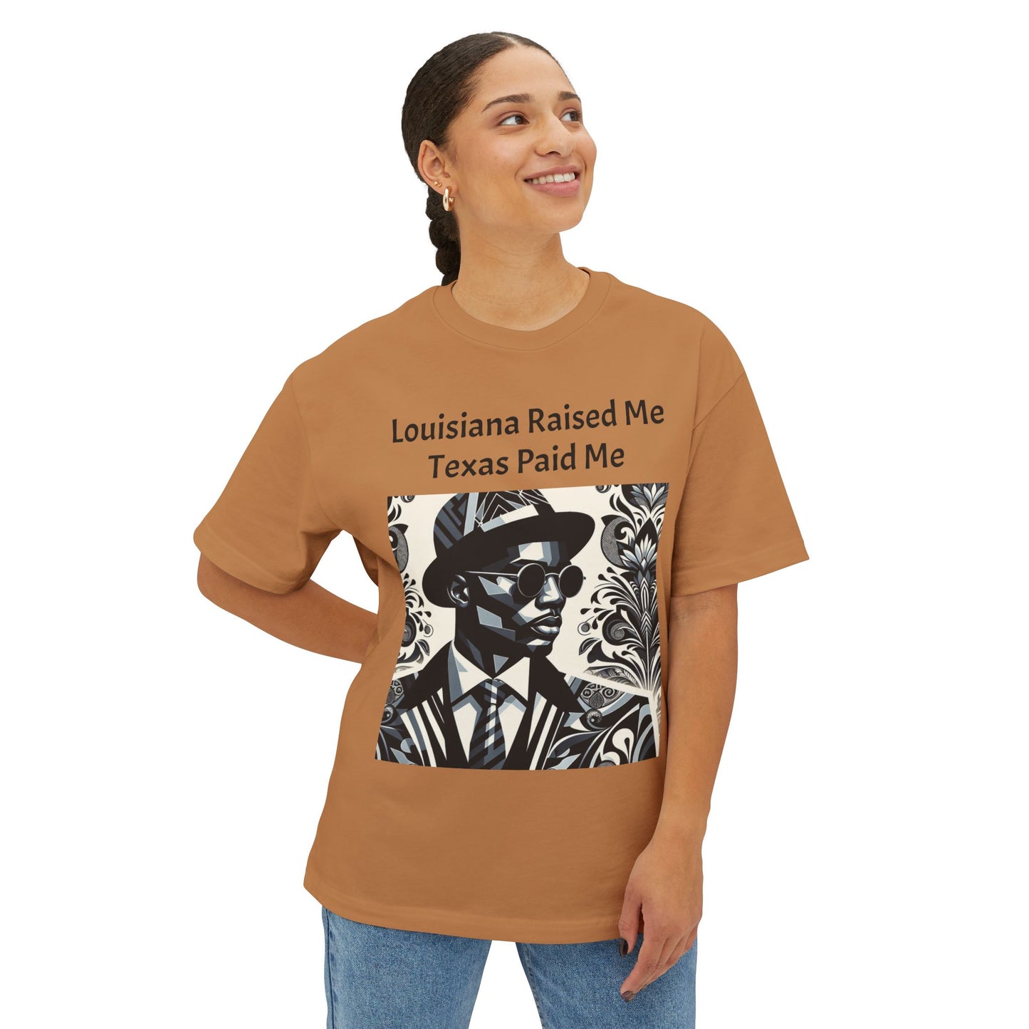 Louisiana and Texas Pride Oversized Tee, Unisex Graphic Tee, Casual Wear, Street Style, Gift for Music Lovers - Black Letters