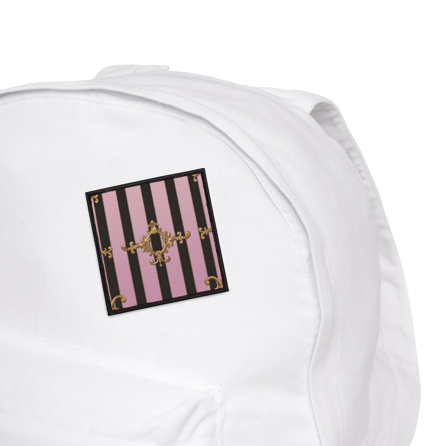 Chic Iron-On Patches for Jackets, Bags, and Crafts - Vintage Striped Design, DIY Fashion Accessories - Matte Lavender & Black Striped Gold Baroque