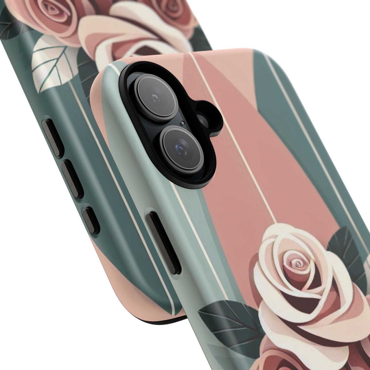 Phone Case - Burgundy, Matte Mauve & Teal Surfboard & Roses Design