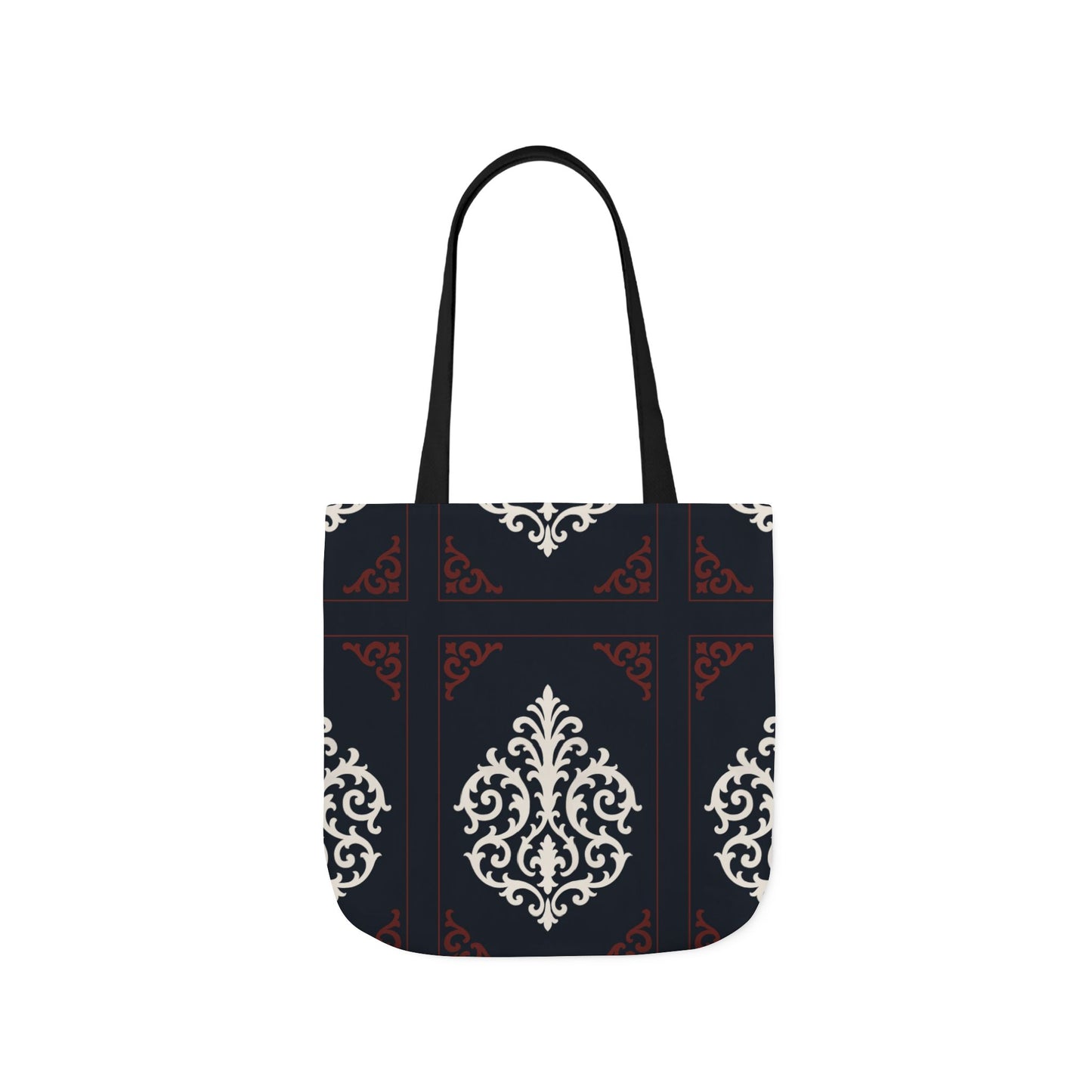 Dusk Blue-Maroon & White Baroque Pattern Canvas Tote Bag — Elegant Dusk Blue & White Reusable Market Bag
