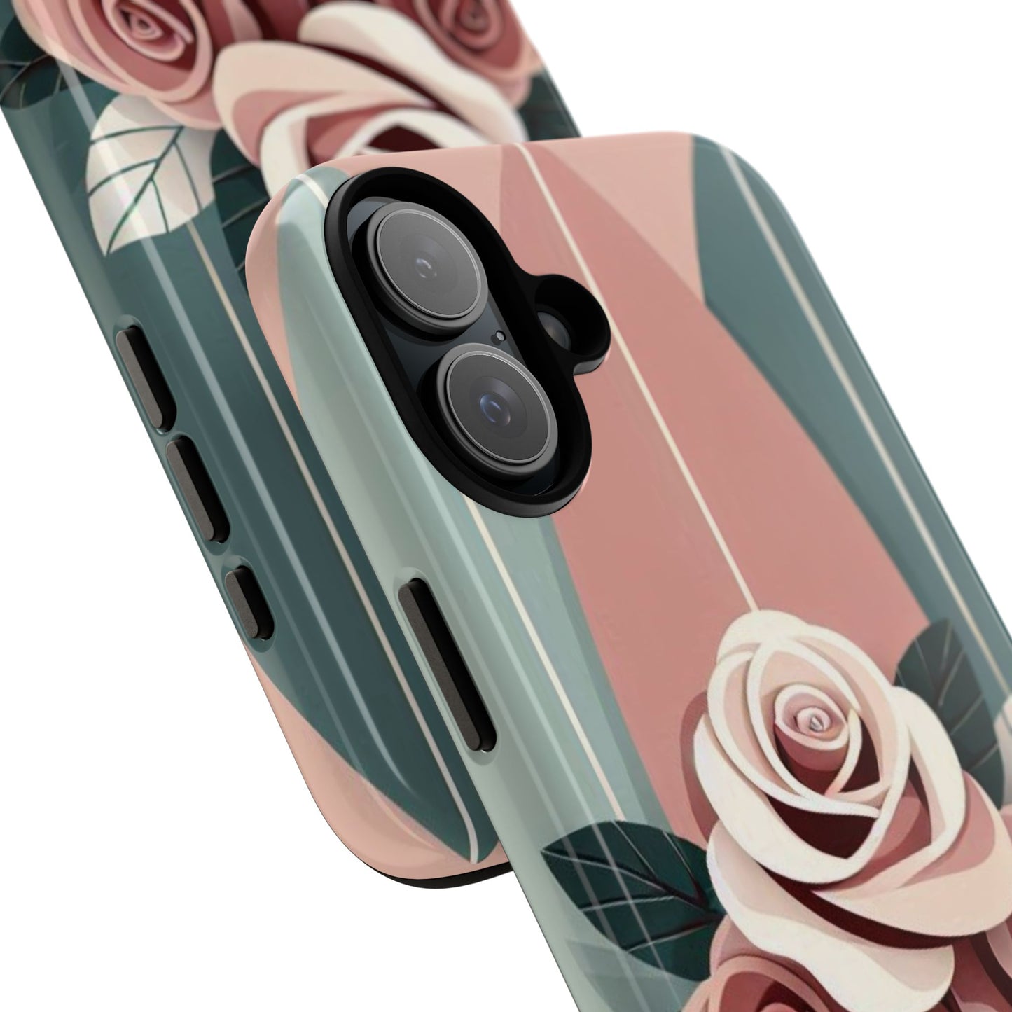 Phone Case - Burgundy, Matte Mauve & Teal Surfboard & Roses Design