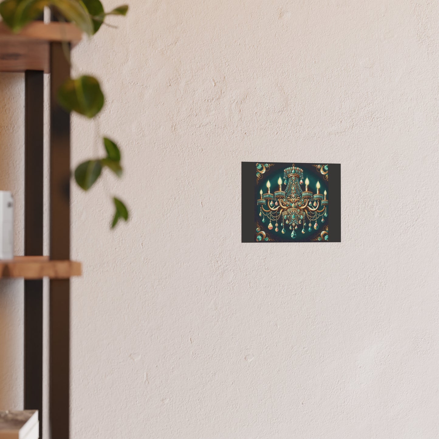 Elegant Chandelier Poster - Luxurious Wall Art for Home Décor - Teal Jeweled Chandelier