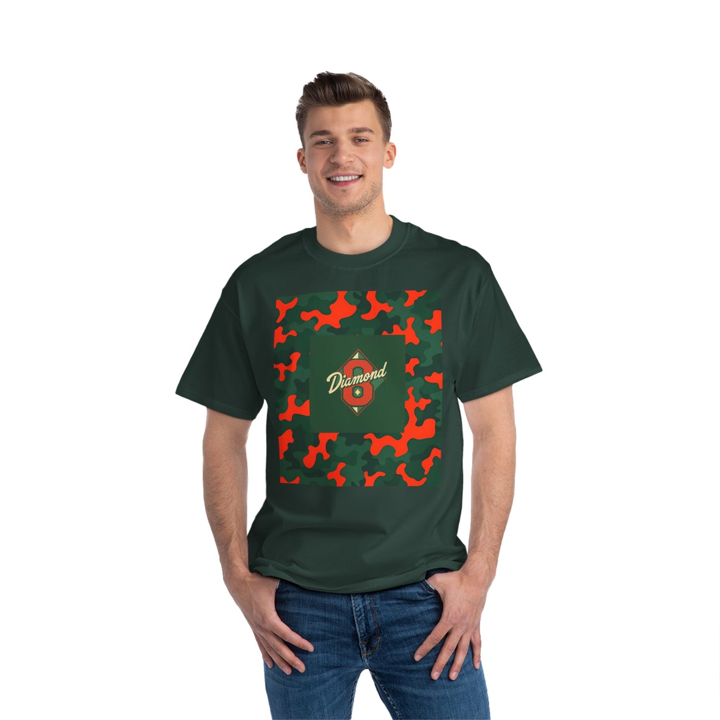 Camo Graphic Tee, Unisex, Trendy Streetwear, Stylish Summer Top, Perfect for Casual Outings - Green & Orange Camo Diamond 8