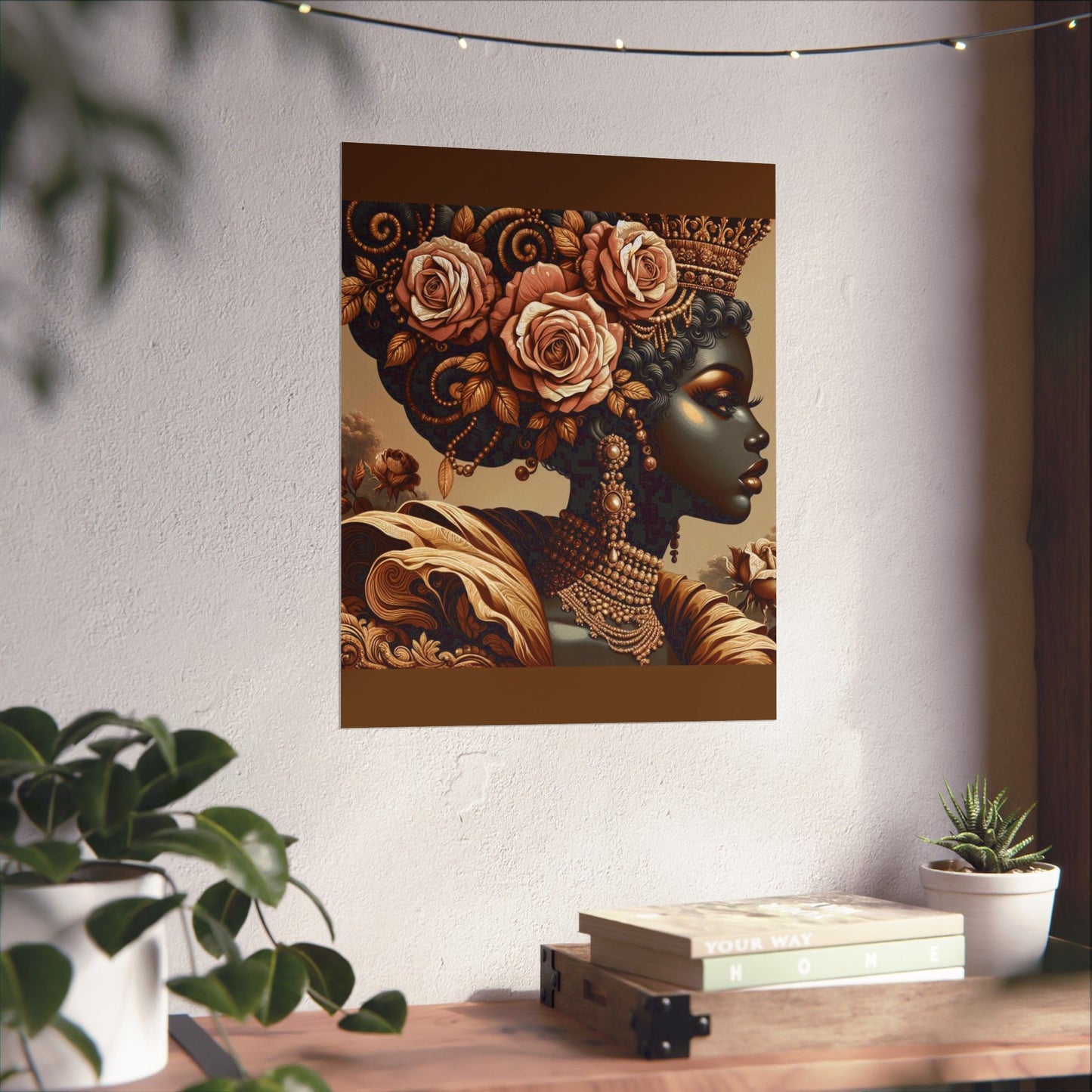 Floral Afro Art Poster - Elegant Matte Vertical Wall Decor - Lady With Peach Roses