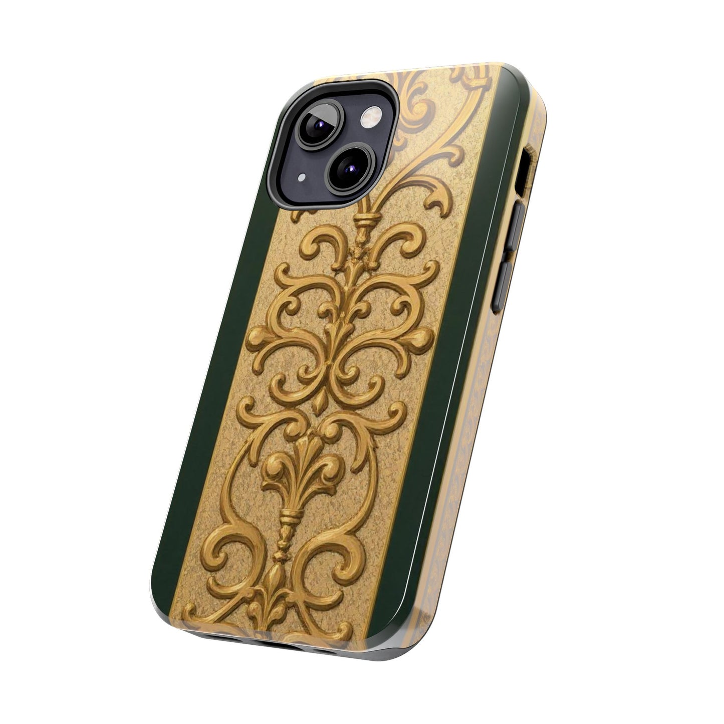 Elegant Teal Striped Gold Baroque Vintage Phone Case, Durable Cell Phone Cover, Floral Phone Protection, Personalized Gift Idea