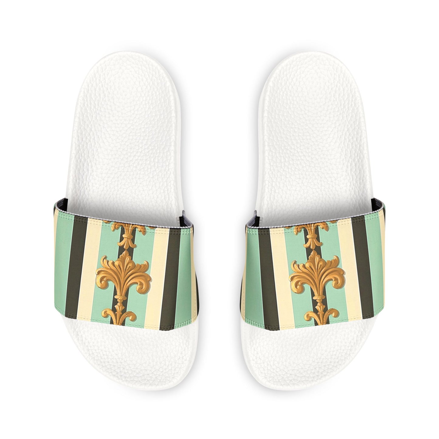 Chic Removable-Strap Sandals for Women, Summer Footwear, Beach Slides, Casual Slippers, Vacation Essentials - Black & Matte Mint Striped Rococo