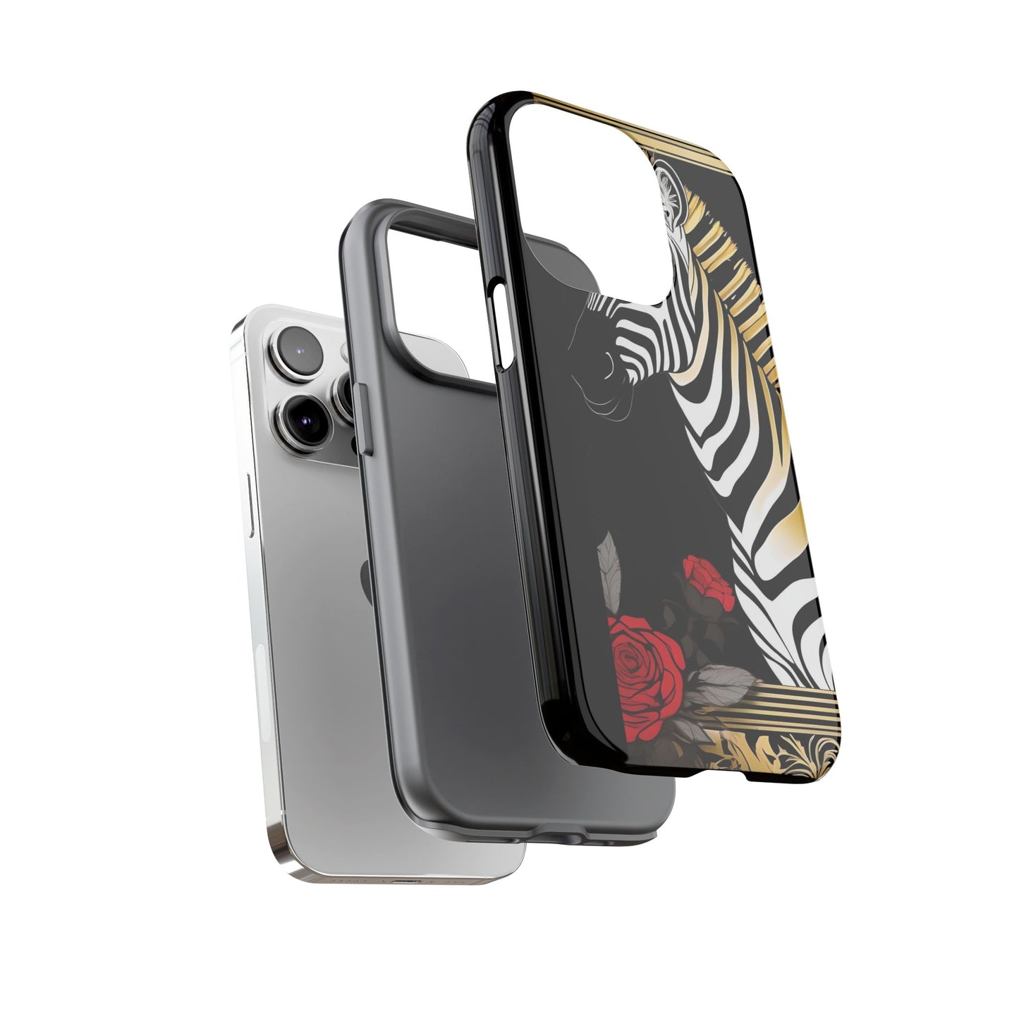 Phone Case - Elegant Zebra & Roses Design