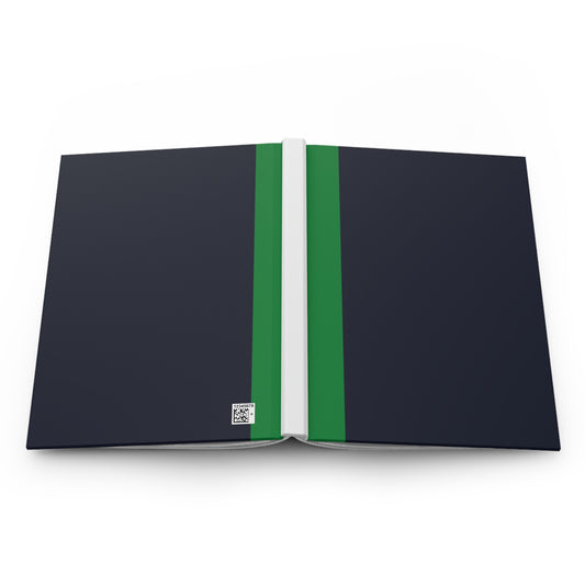 Lunar Midnight & Green-White Striped Elegant Hardcover Journal, Minimalist Notebook, Daily Planner, Green Accent Journal, Gift for Writers & Students