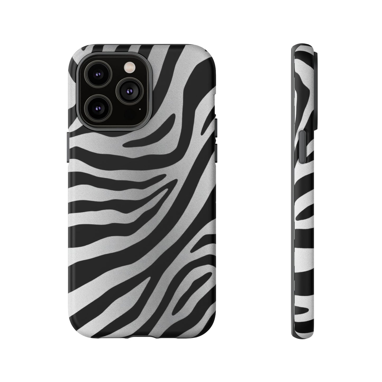 Zebra Print Tough Phone Case - Silver
