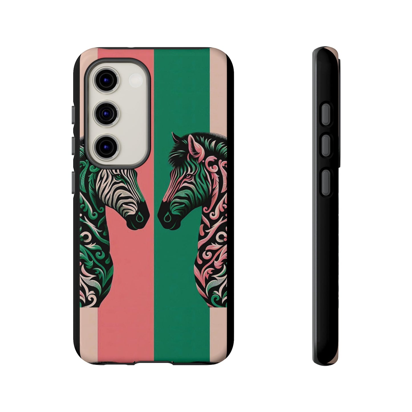 Phone Case - Elegant Pink & Green Zebra Damask Design