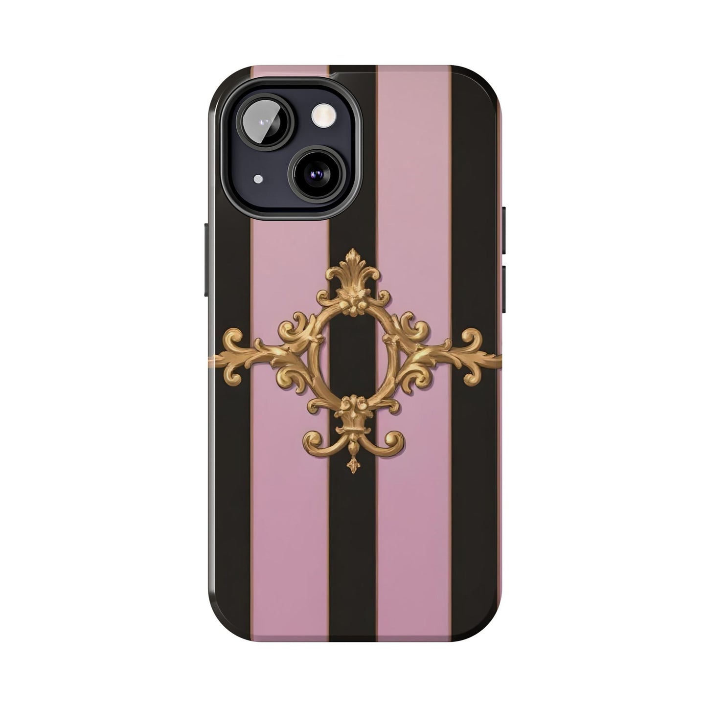 Stylish Tough Phone Case for Elegant Protection, Fashionable Accessories, Smartphone Cover - Matte Lavender & Black Striped Gold Baroque