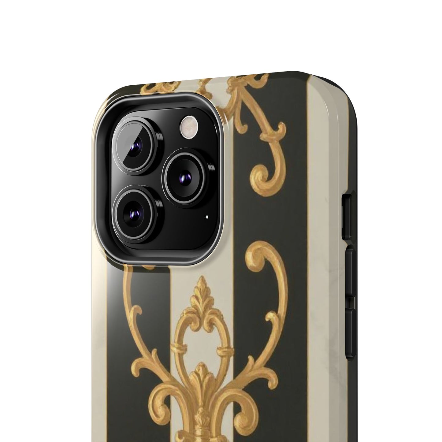Elegant Black & Alabaster Striped Baroque Tough Phone Cases - Chic Protection, Black Gold Decor, Stylish Accessory, Gift for Her, Trendy Tech