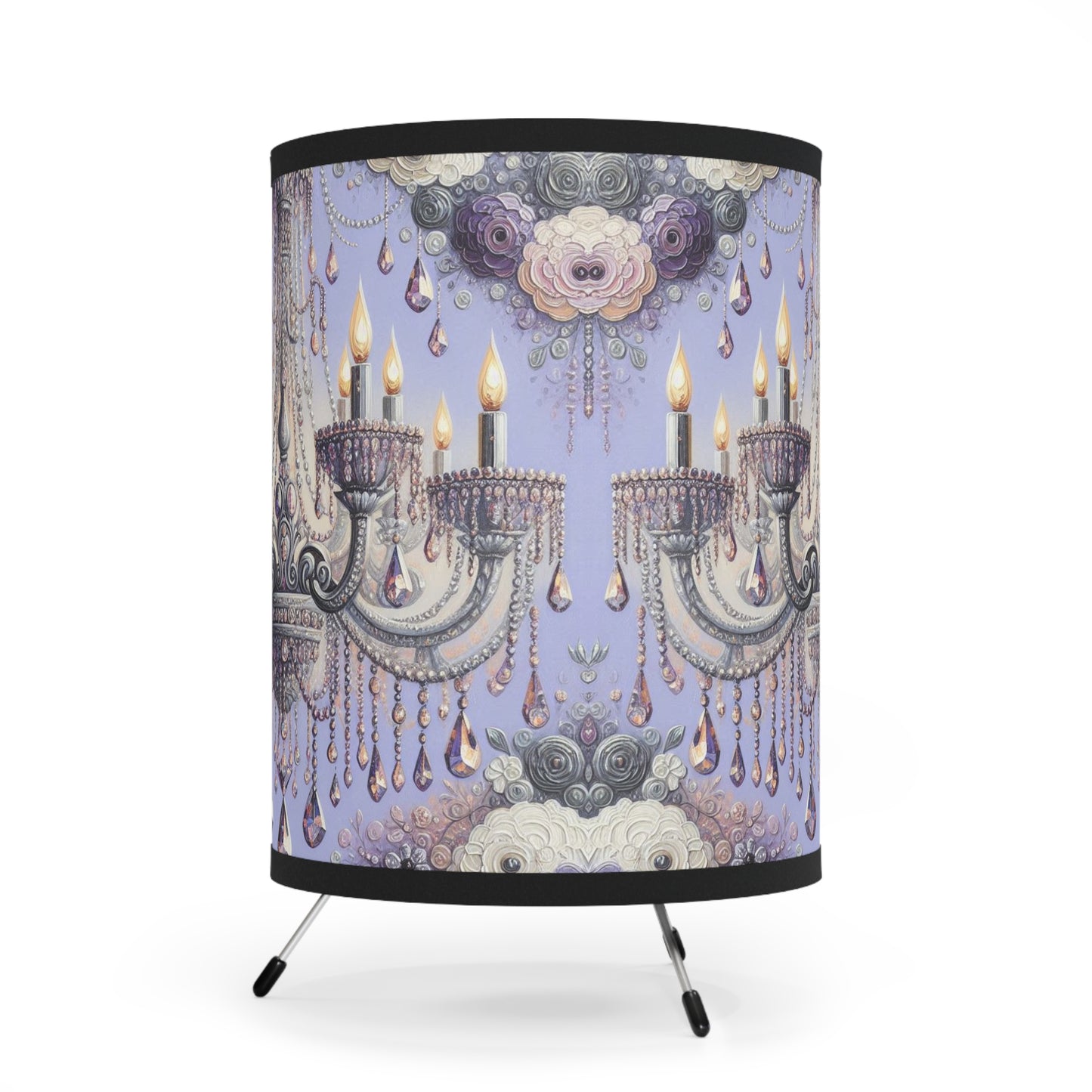 Chic Tripod Lamp with Elegant Chandelier Shade, Home Decor, Lighting Fixture, Gift for Her, Bohemian Style, Living Room Accent - Lilac Jeweled Chandelier