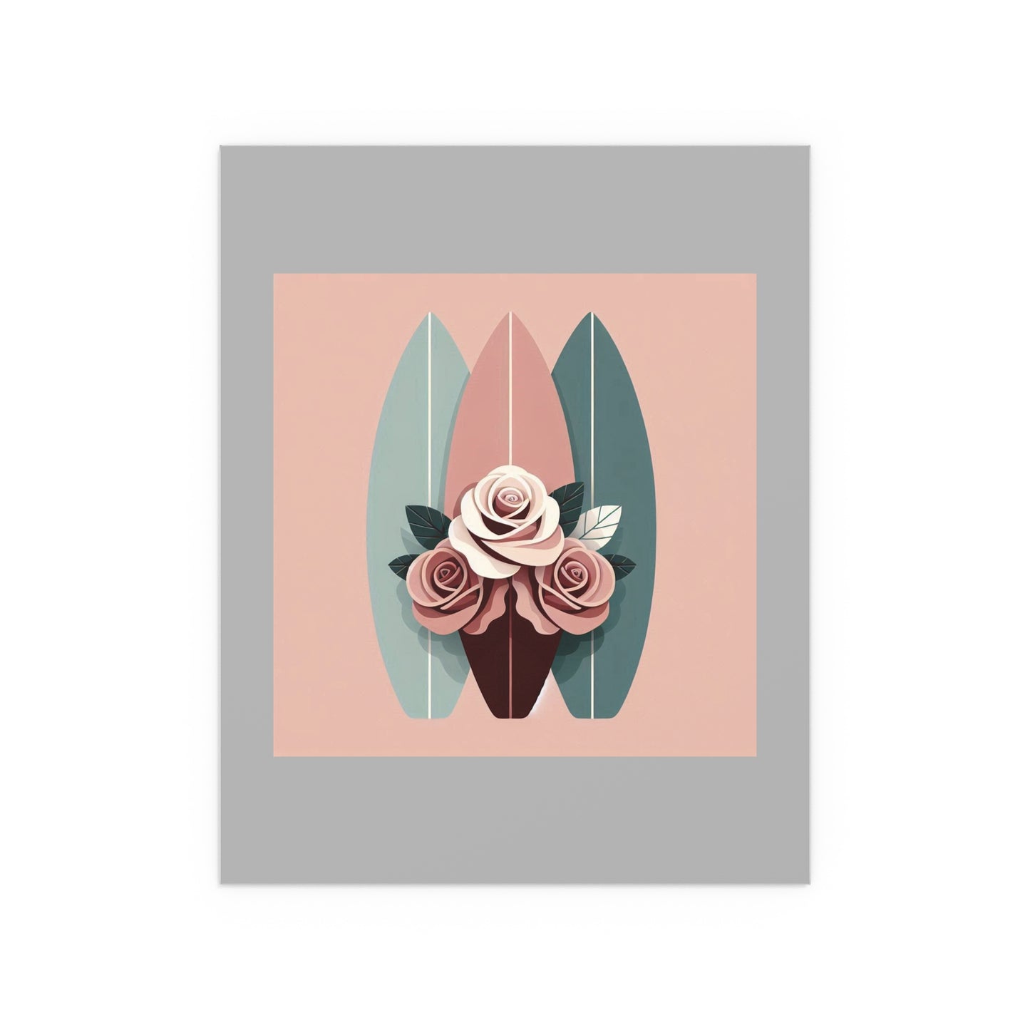Elegant Floral Silk Poster - Indoor/Outdoor Wall Art for Home Decor - Burgundy, Matte Mauve & Teal Surfboard & Roses