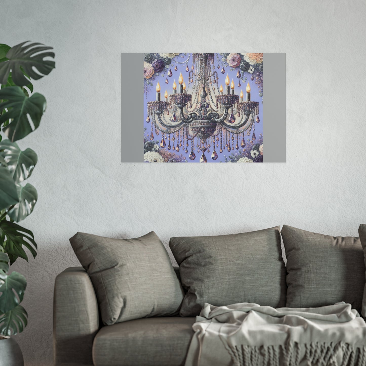 Elegant Floral Chandelier Poster, Art Print for Home Decor, Gift for Art Lovers, Wall Art for Living Room, Birthday Gift Idea - Lilac Jeweled Chandelier