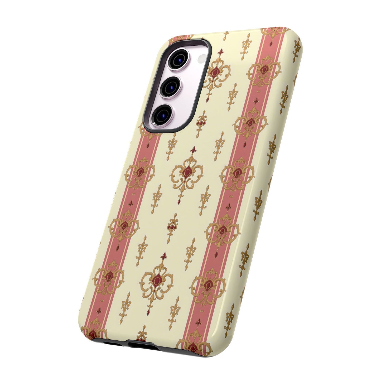 Elegant Floral Motif Phone Case - Tough Cases with Vintage Design - Mauve Striped Gold Damask