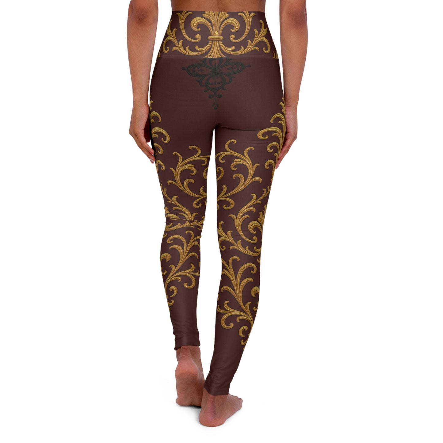 Dusk Burgundy-Black & Gold Baroque High-Waist Yoga Leggings — Burgundy & Gold Baroque Print