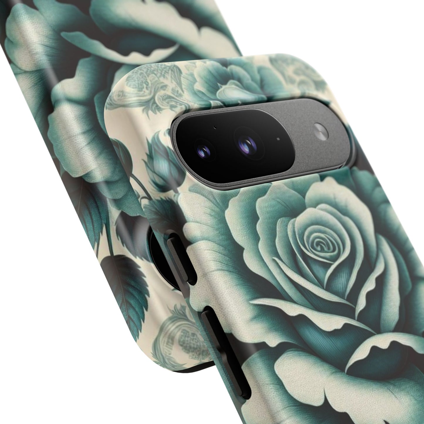 Elegant Floral Motif Phone Case - Tough Cases with Vintage Design - Teal Roses & Damask