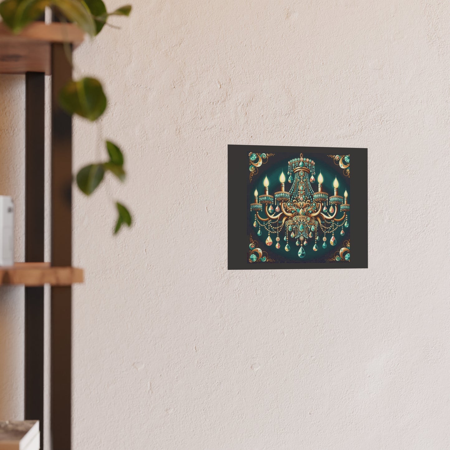 Elegant Chandelier Poster - Luxurious Wall Art for Home Décor - Teal Jeweled Chandelier