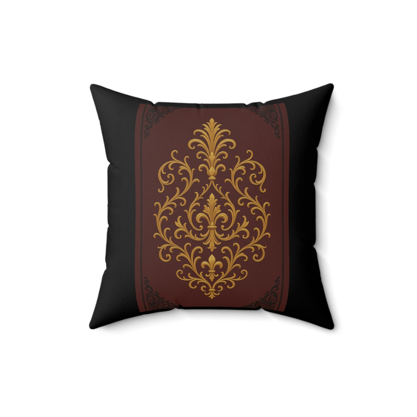 Dusk Burgundy-Black & Gold Baroque Faux Suede Pillow