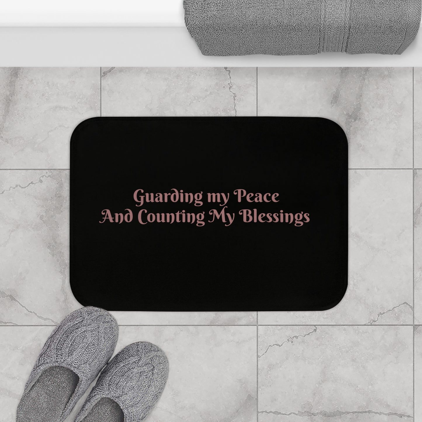 Inspirational Bath Mat - "Guarding my Peace and Counting My Blessings" - Cozy Bathroom Decor, Self-Care Gift, Spa Experience