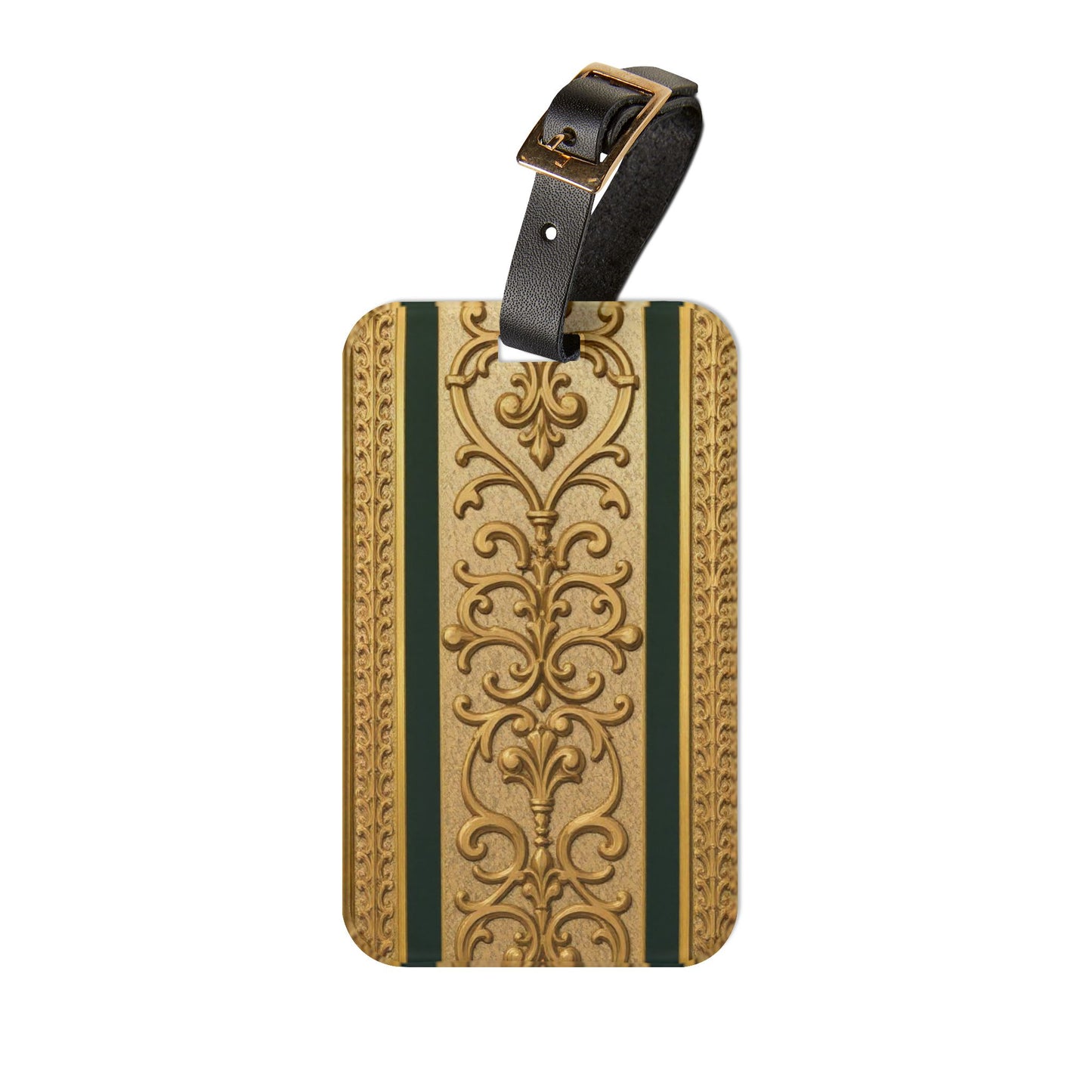 Elegant Teal Striped Gold Baroque Travel Luggage Tag, Vintage Style Bag Identifier, Personalized Baggage Tag for Vacation, Wedding, Holiday Travel