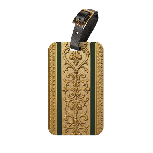 Elegant Teal Striped Gold Baroque Travel Luggage Tag, Vintage Style Bag Identifier, Personalized Baggage Tag for Vacation, Wedding, Holiday Travel
