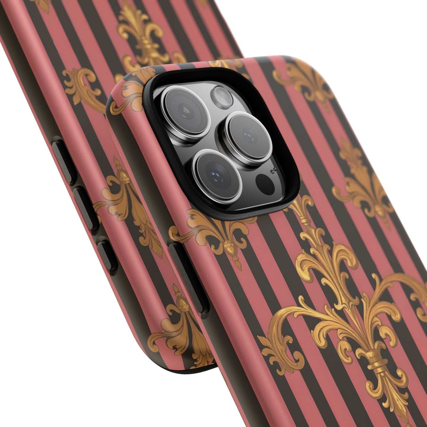 Elegant Floral Motif Phone Case - Tough Cases with Vintage Design - Mauve Striped Gold Damask