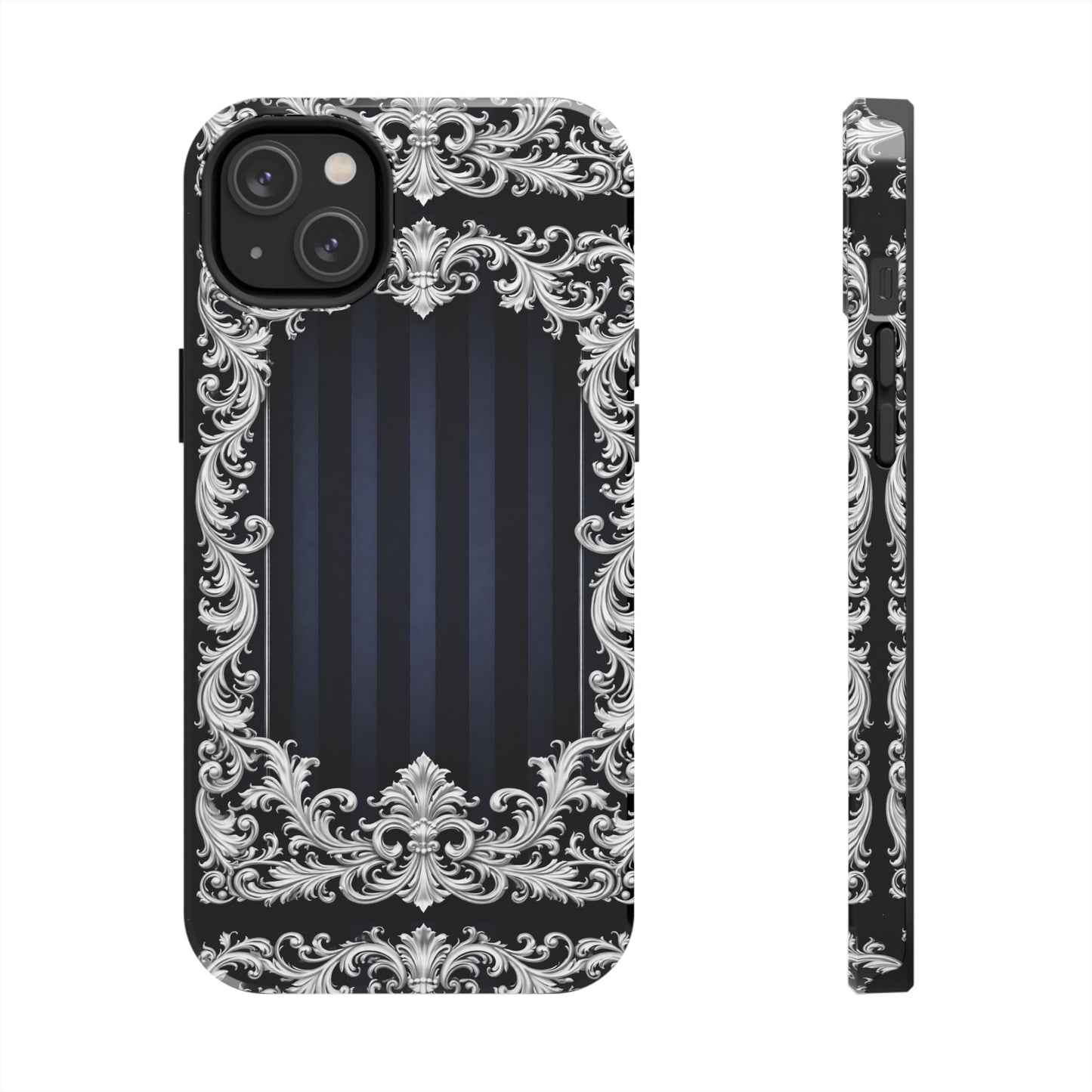 Navy Stripes & Baroque Tough Phone Case — Protective Decorative iPhone Case