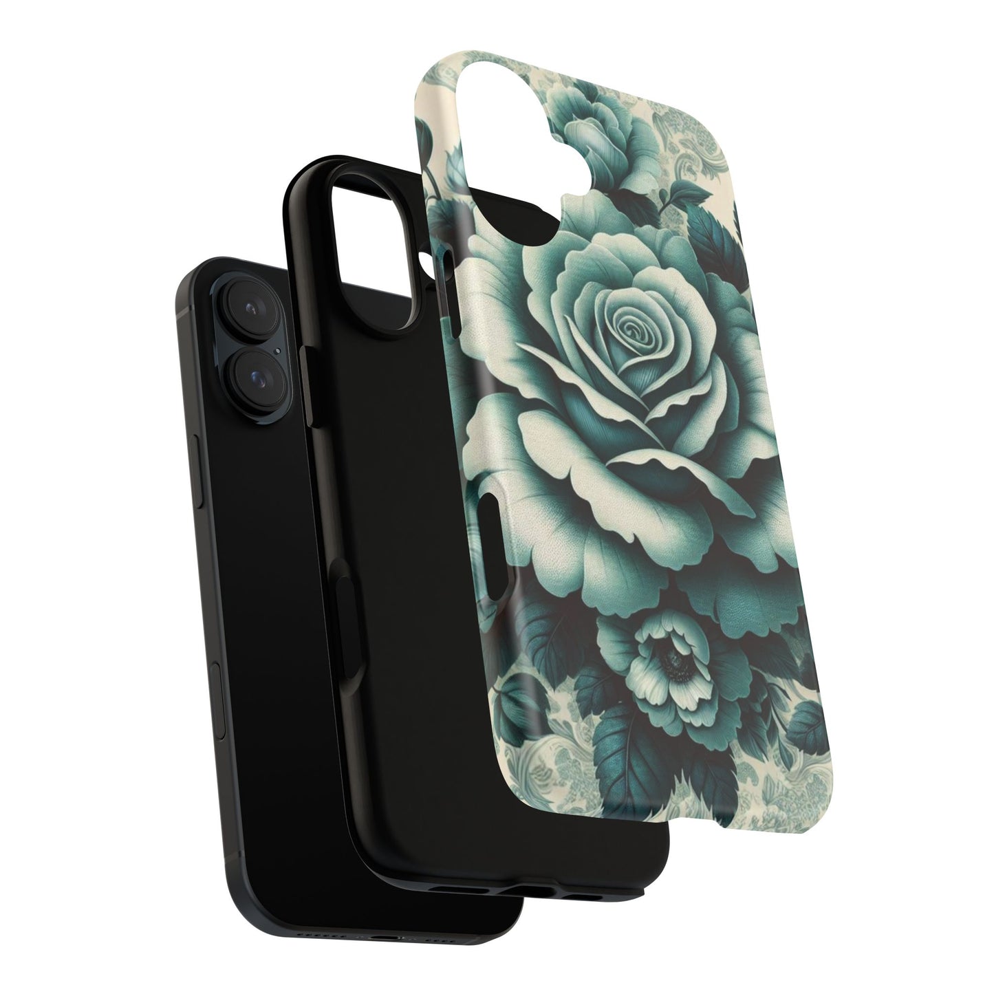 Elegant Floral Motif Phone Case - Tough Cases with Vintage Design - Teal Roses & Damask
