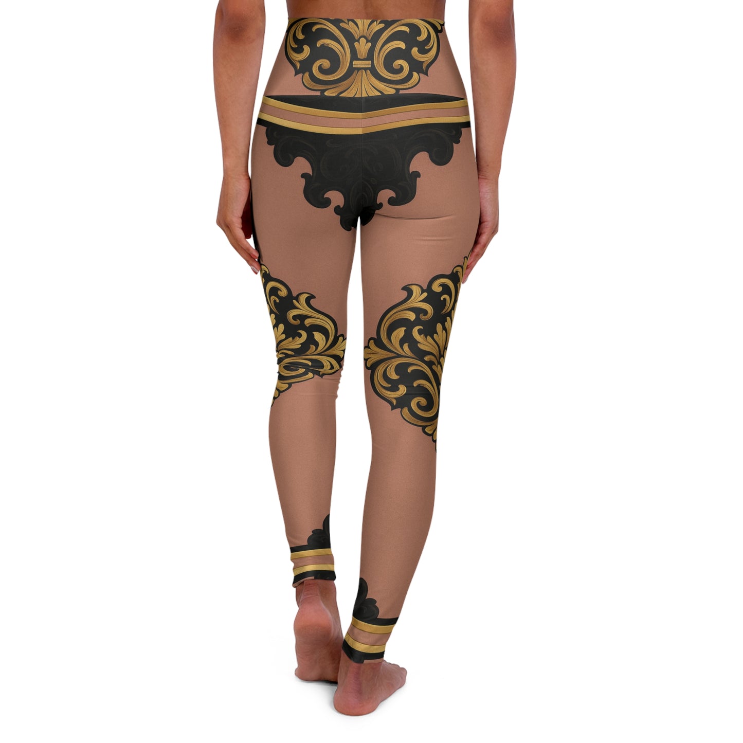 Mauve & Black-Gold Baroque High-Waisted Yoga Leggings
