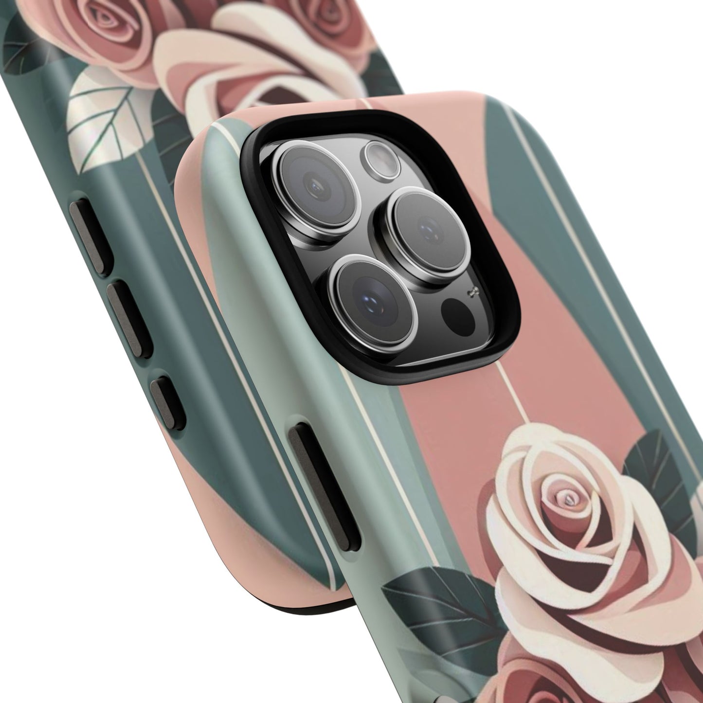 Phone Case - Burgundy, Matte Mauve & Teal Surfboard & Roses Design