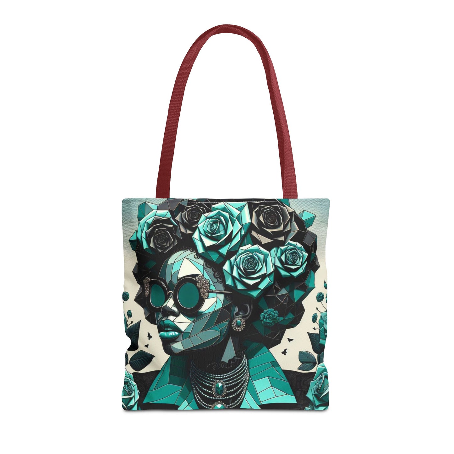 Chic Floral Tote Bag - Stylish Eco-Friendly Handbag for Everyday Use, Perfect for Gifts, Shopping, Beach, Art Lovers - Turquoise & Black Roses Lady