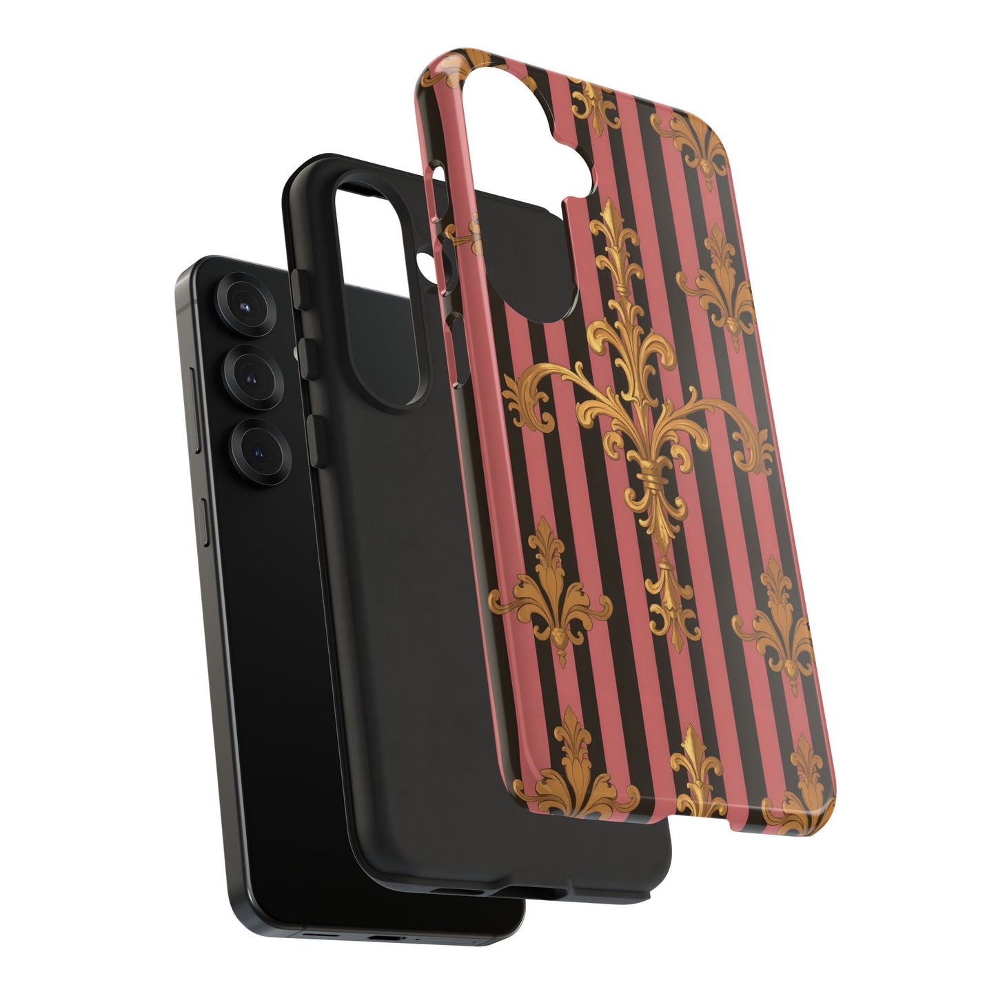 Elegant Floral Motif Phone Case - Tough Cases with Vintage Design - Mauve Striped Gold Damask