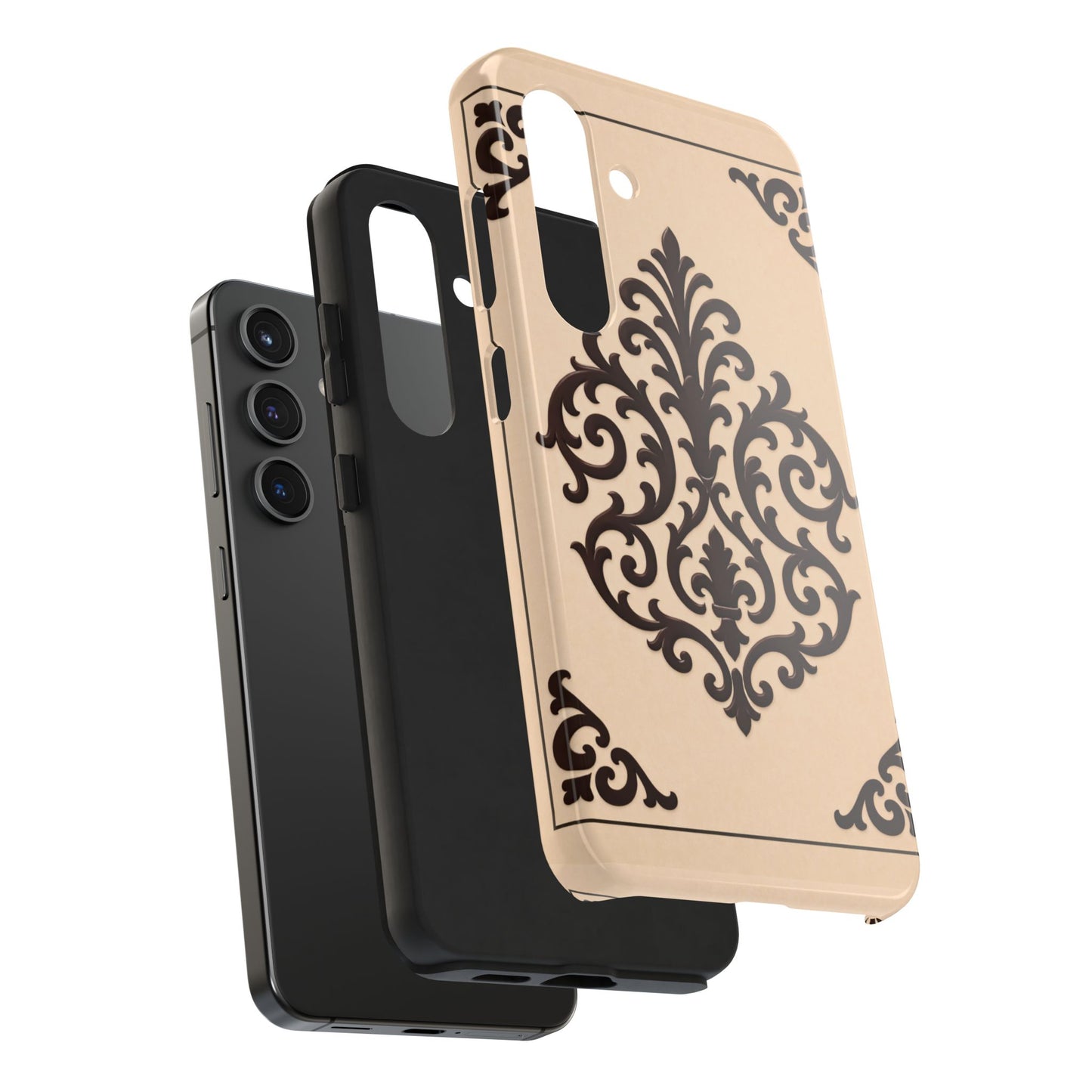 Almond-Beige & Brown Baroque Tough Phone Case — Elegant Beige & Brown Protective Cover
