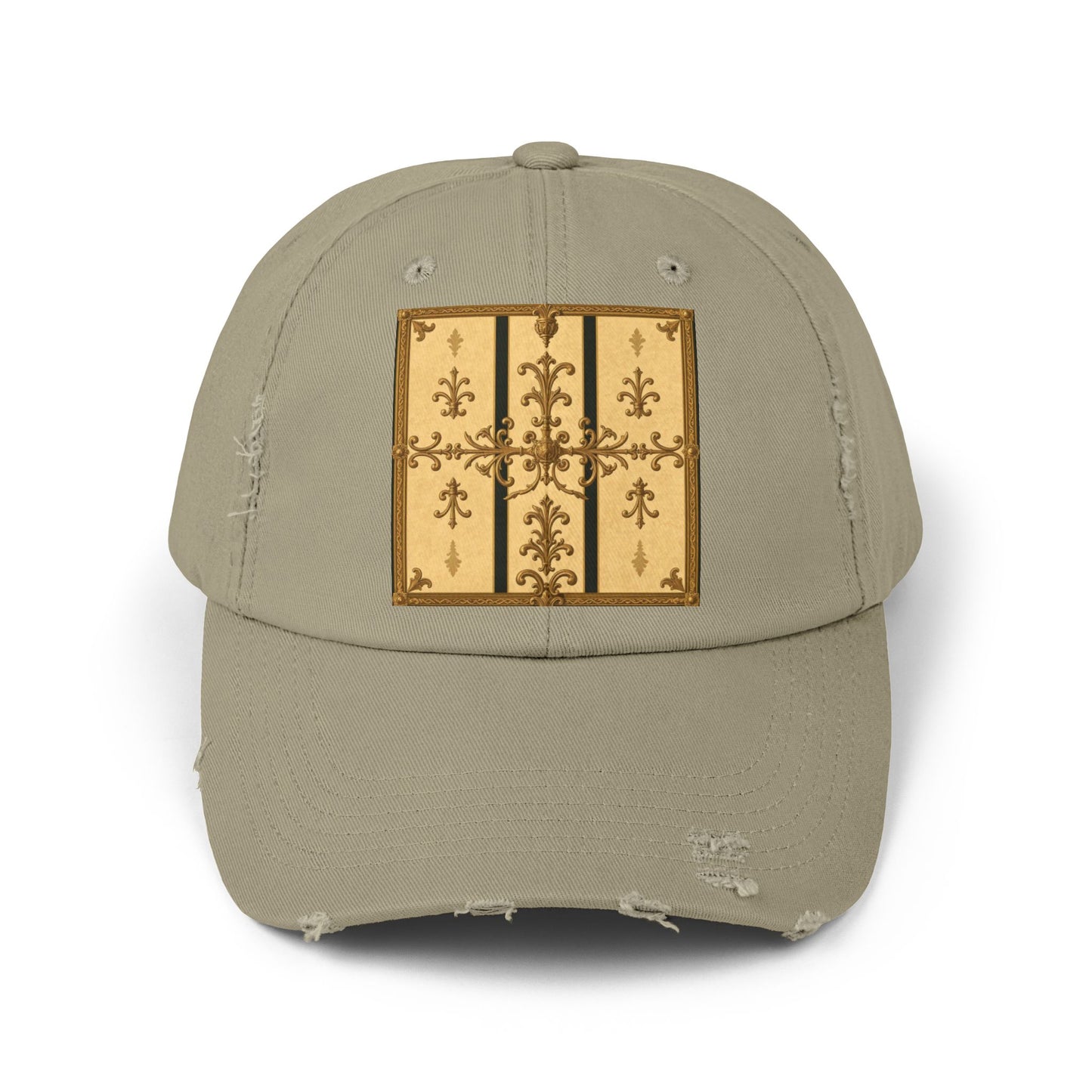 Vintage-Inspired Unisex Distressed Cap with Rustic Floral Design | Perfect for Casual Outings, Gift Ideas - Matte Yellow Striped Antique Rococo