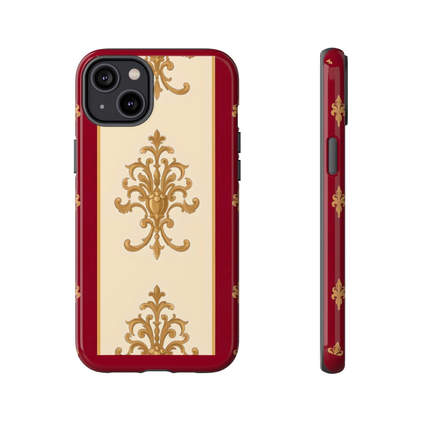 Elegant Floral Motif Phone Case - Tough Cases with Vintage Design - Dusk Red Striped Gold Damask