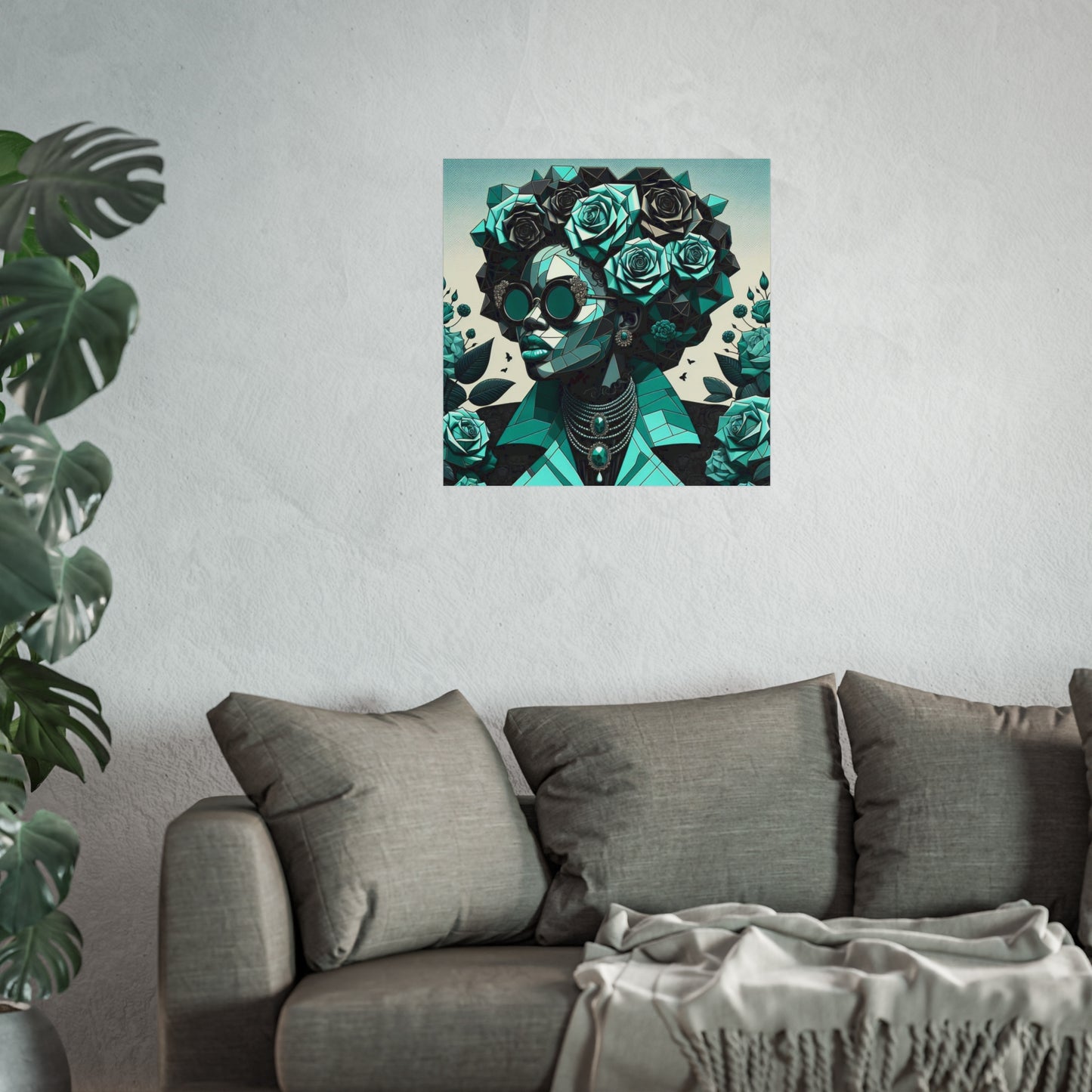 Chic Floral Fine Art Poster | Modern Wall Decor, Home Aesthetic, Gift for Art Lovers, Unique Room Makeover - Turquoise & Black Roses Lady