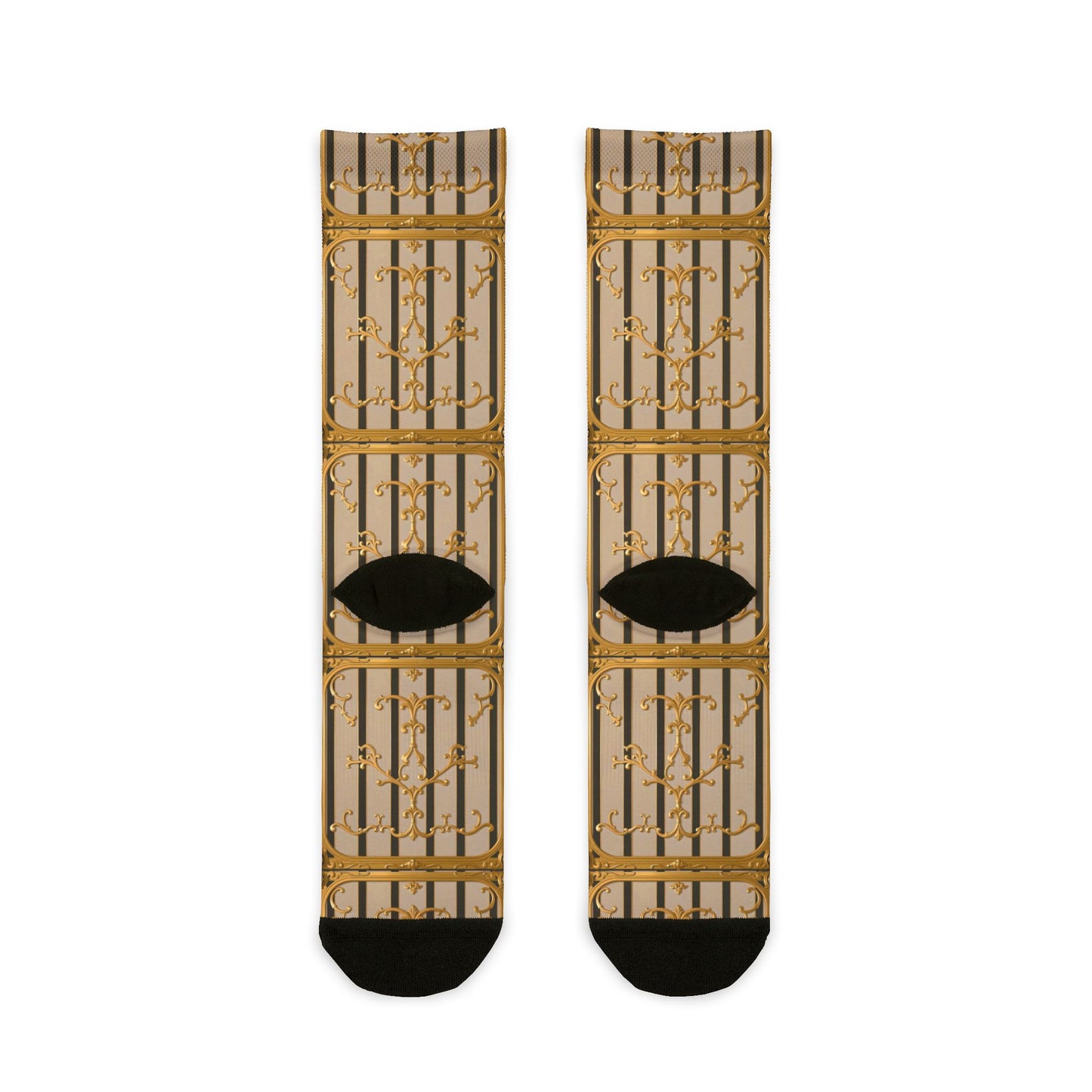Sublimation Unisex Crew Socks - Beige Striped Gold Rococo