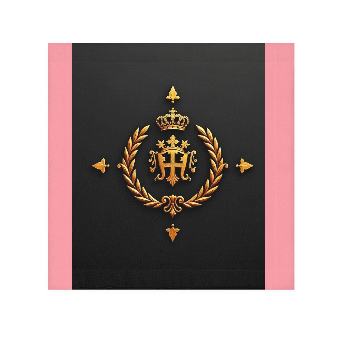 Elegant Face Towel with Royal Crest - Luxurious Bath Accessory, Gifts for Her, Home Essentials, Embellished Towel - Pink Striped Gold Crest