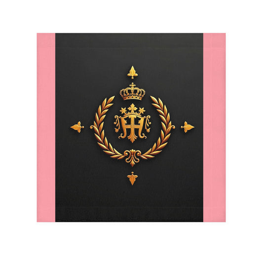 Elegant Face Towel with Royal Crest - Luxurious Bath Accessory, Gifts for Her, Home Essentials, Embellished Towel - Pink Striped Gold Crest