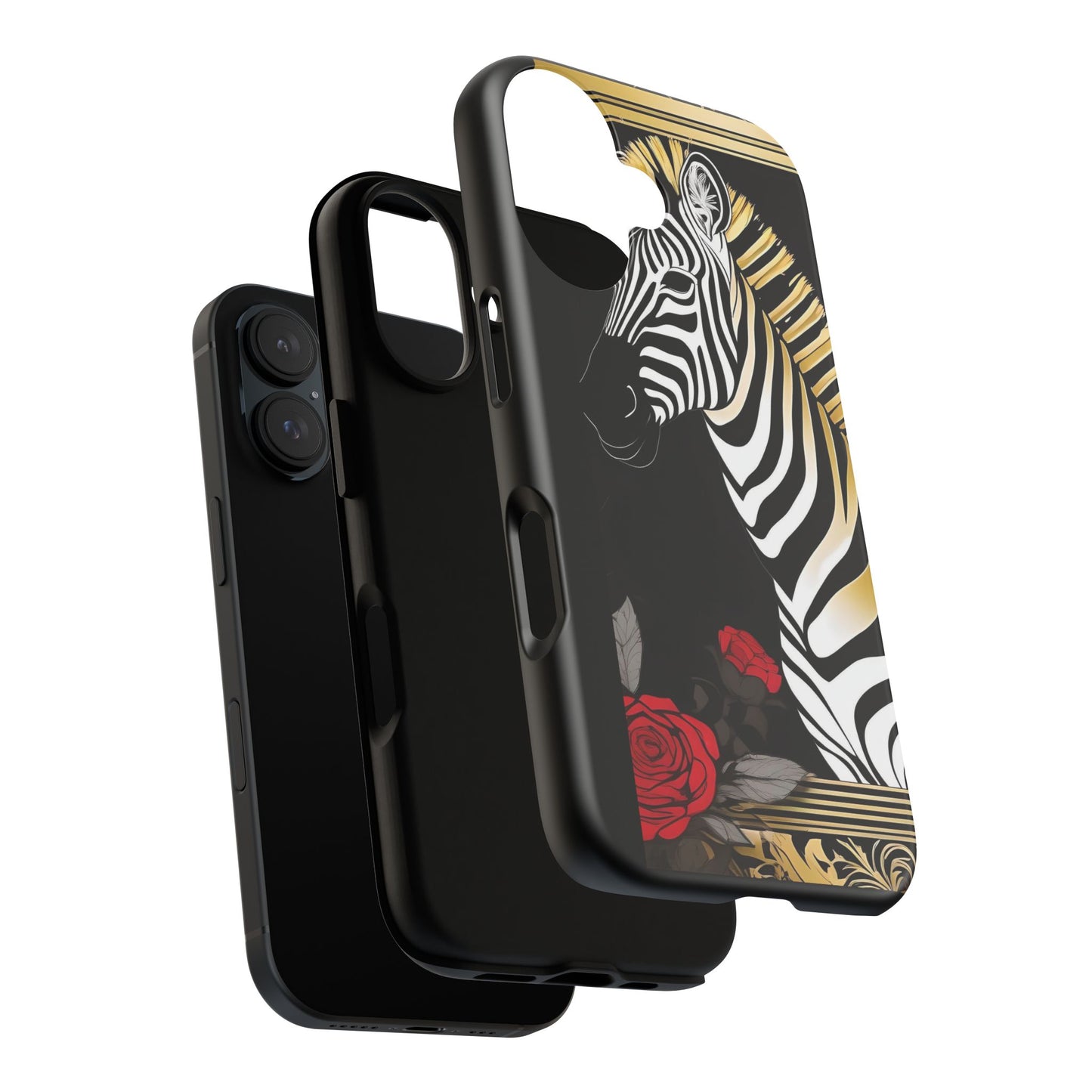 Phone Case - Elegant Zebra & Roses Design