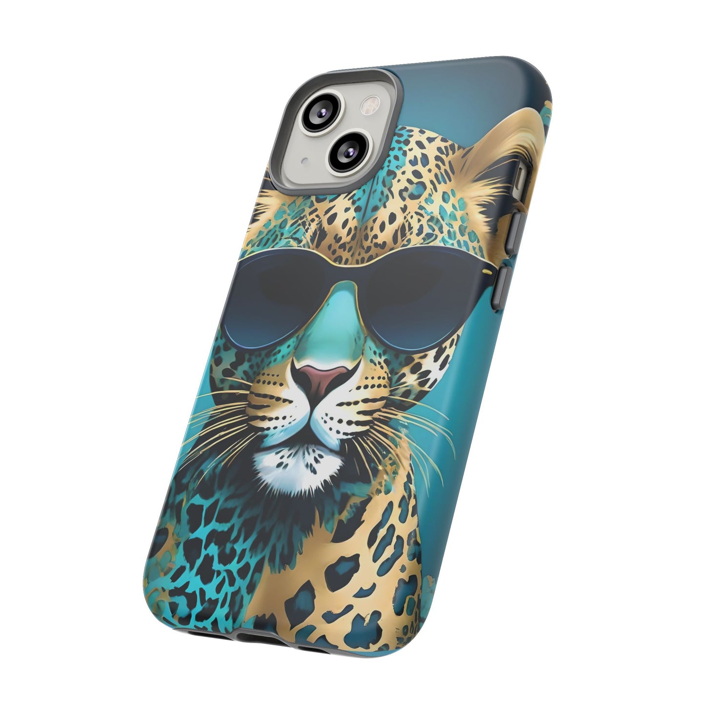 Phone Case - Aqua & Gold Leopard In Sunglasses Design
