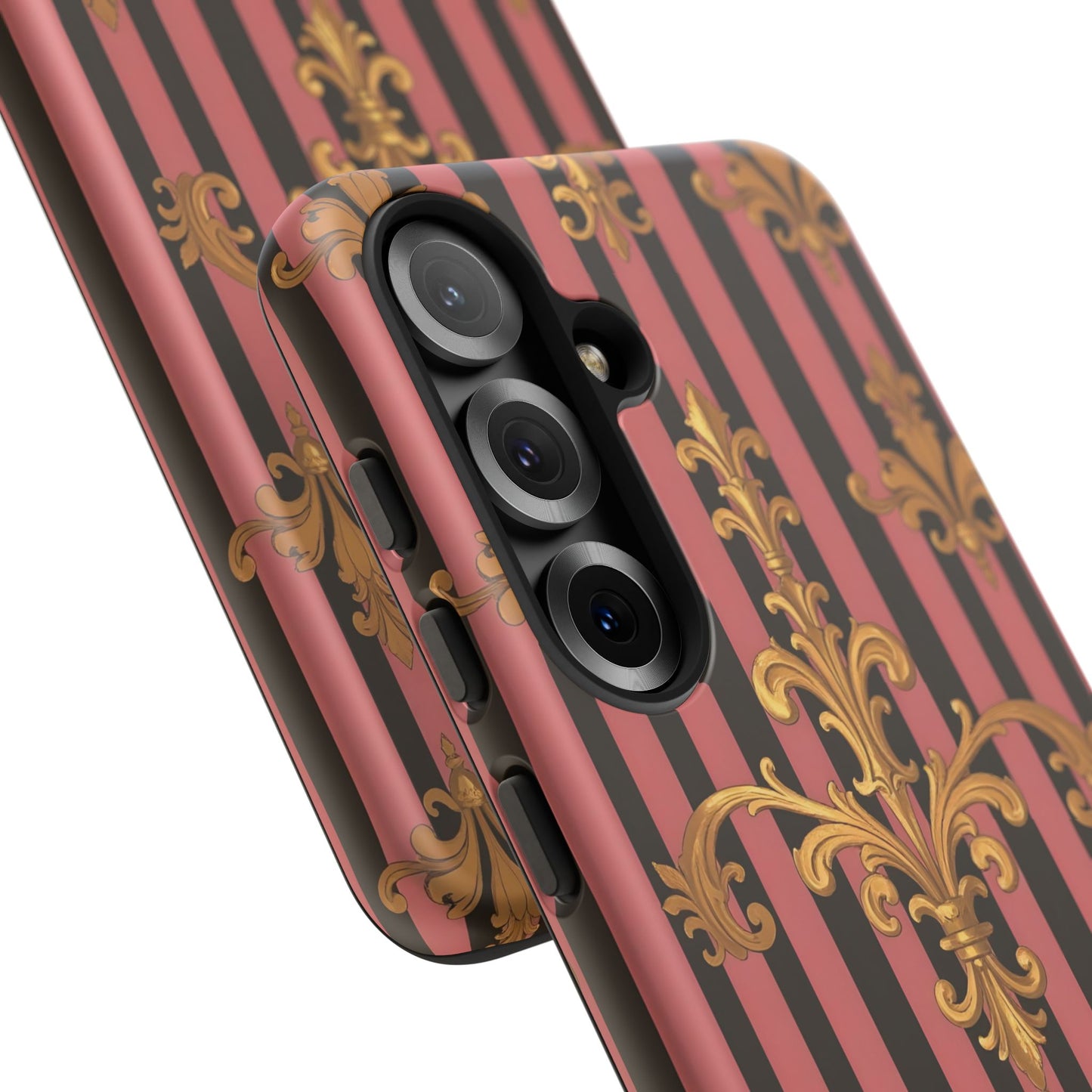 Elegant Floral Motif Phone Case - Tough Cases with Vintage Design - Mauve Striped Gold Damask